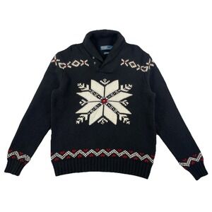 Polo Ralph Lauren Shawl Collar Snowflake Knit Sweater Men's XL Cotton Cashmere